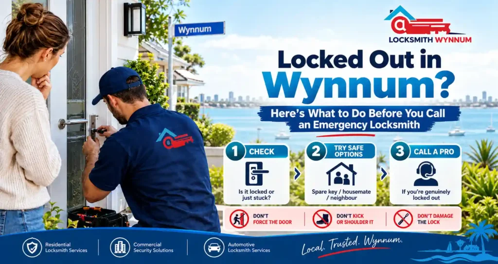 Locked out in Wynnum with a professional locksmith helping safely open a residential door