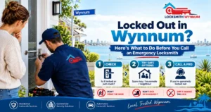 Locked out in Wynnum with a professional locksmith helping safely open a residential door