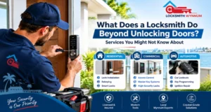 Locksmith Wynnum installing a smart door lock with residential, commercial, and automotive locksmith services