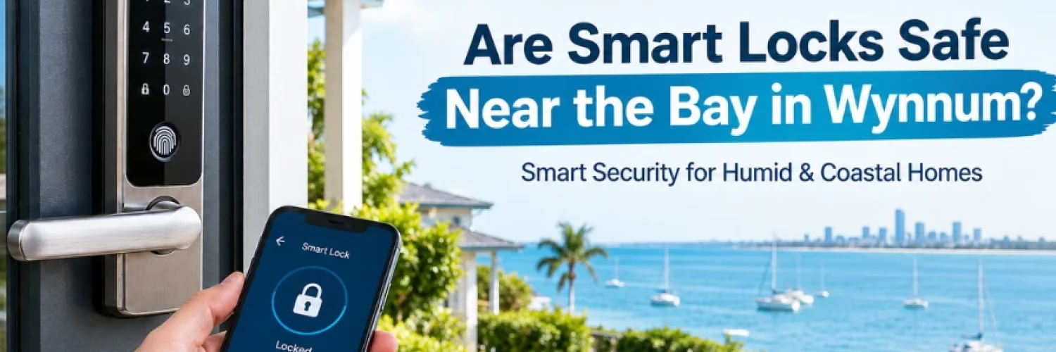 Smart lock installation in Wynnum showing a secure, weather-resistant smart door lock for coastal homes near Moreton Bay